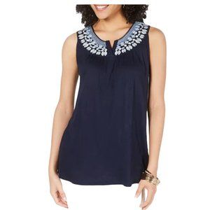 Style & Co Womens Sleeveless Embroidered Blouse